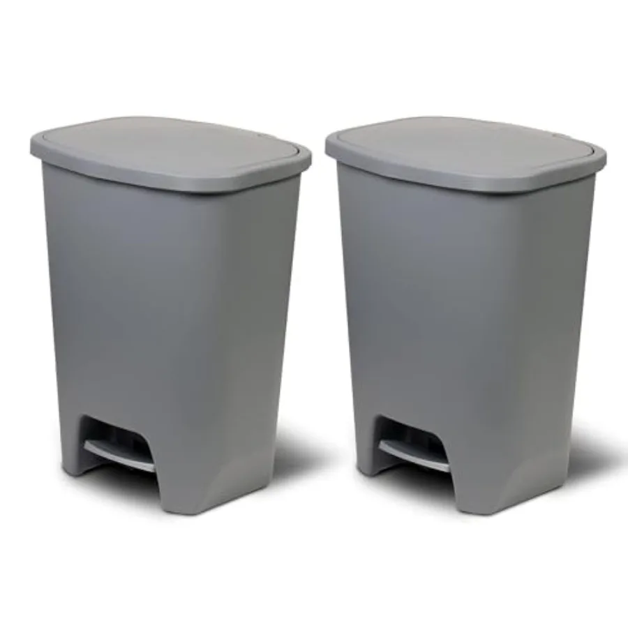 

2 Pack 20 Gal Plastic Kitchen Trash Can with Odor-Proof Lid and Hands-Free Step-On Foot Pedal Grey Waste Bin with Garbage Bag R