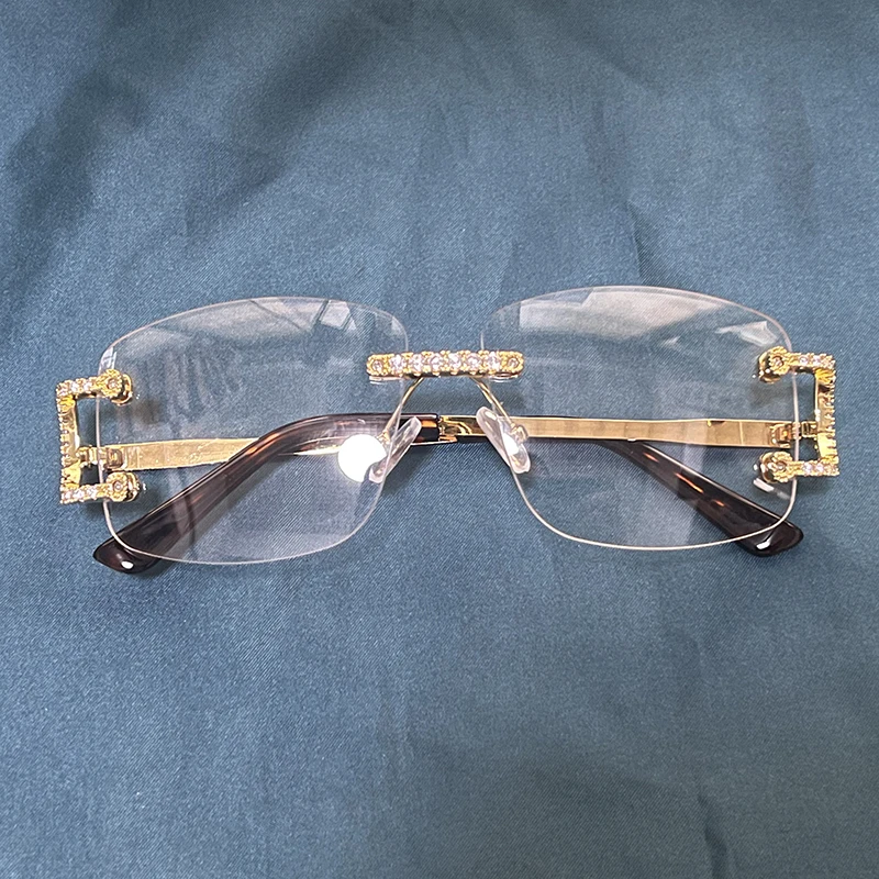 Trendy 5A Zirkon Kupfer Sonnenbrille Frauen Männer Überzogene 18 karat Gold Bling Brillen Keine Objektiv Gläser Ins 2022 schmuck – Detail 6