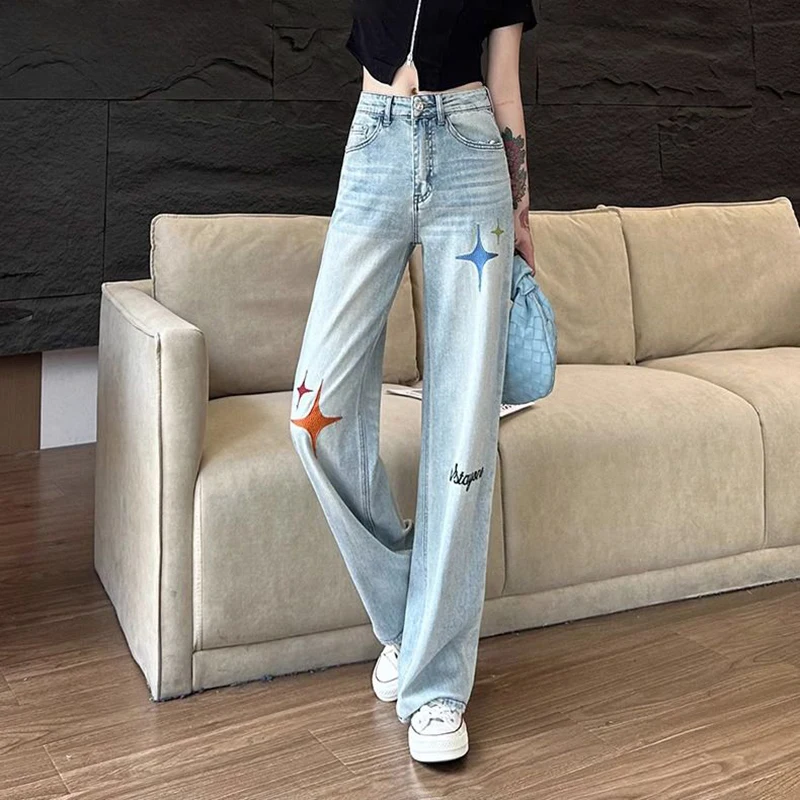 Hoog getailleerde dames loszittende en afslankende broek met wijde pijpen herfst nieuwe mode hangende vloerbroek met rechte pijpen