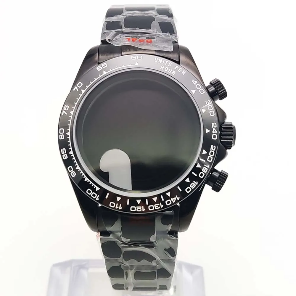 40mm VK63 black watch case stainless steel bracelet for VK63 VK64 movements sapphire glass Water Resistant case