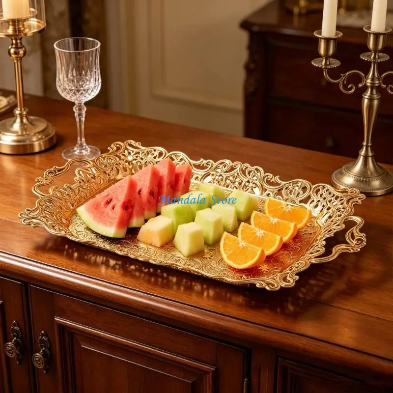 U2JC Minimalists Iron Fruit Basket Decorative Serving Platter with Double Handle For Parties And Daily Use