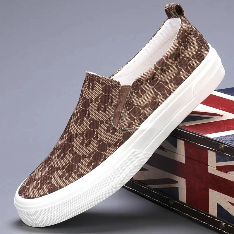 

Luxury Loafers Man Platform Canvas Shoes Fashion Bear Print Casual Men Shoes Autumn Classic Design Slip-on Shoes Men Espadrilles