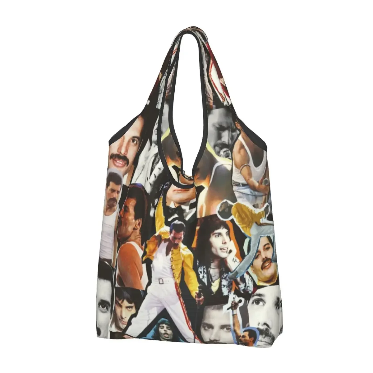 Freddie Mercury Collage Groceries Shopping Tote Bags Women Cute Shoulder Shopper Bags Big Capacity Handbag