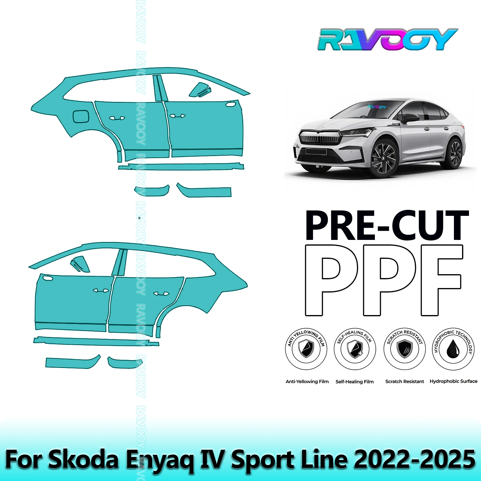 

For Skoda Enyaq IV Sport Line 2022-2025 8.5mil Clear Matte Pre-Cut PPF Door & A/B Pillar Kit TPU Paint Protection Film Set