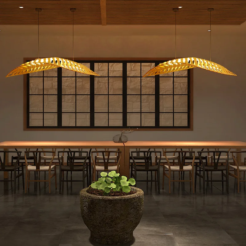 Designer's Living Room Chandelier Hotel Homestay Restaurant Dining Table Original Wood Fish Bones Pendant Lamp Home Light Decor