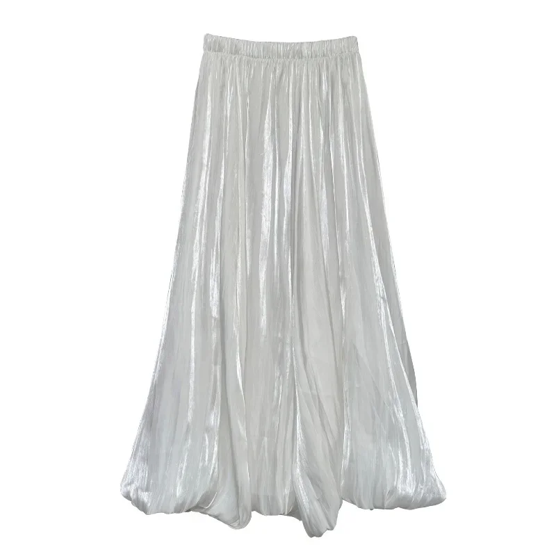 

2024 New Spring Autumn Fashion High Waist Elastic A-line Skirt Casual Loose All Match Elegant Chiffon Pleated Skirts Women's