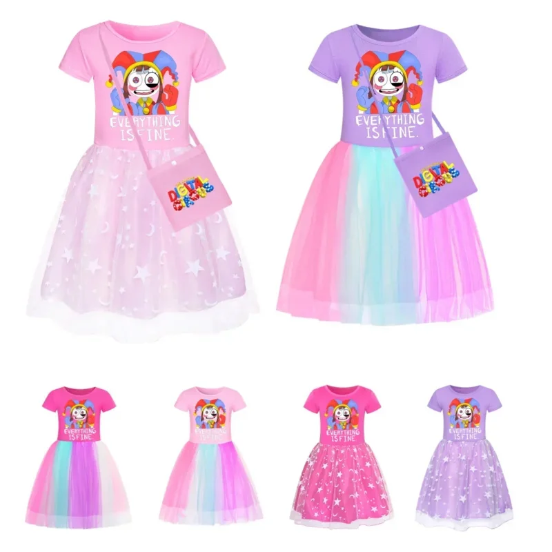 ภาพยนตร์ใหม่ The Amazing Digital Circus Fly Sleeve ชุดเด็กผู้หญิงพร้อมกระเป๋าเด็กวันเกิด Party Cosplay ชุดลําลอง