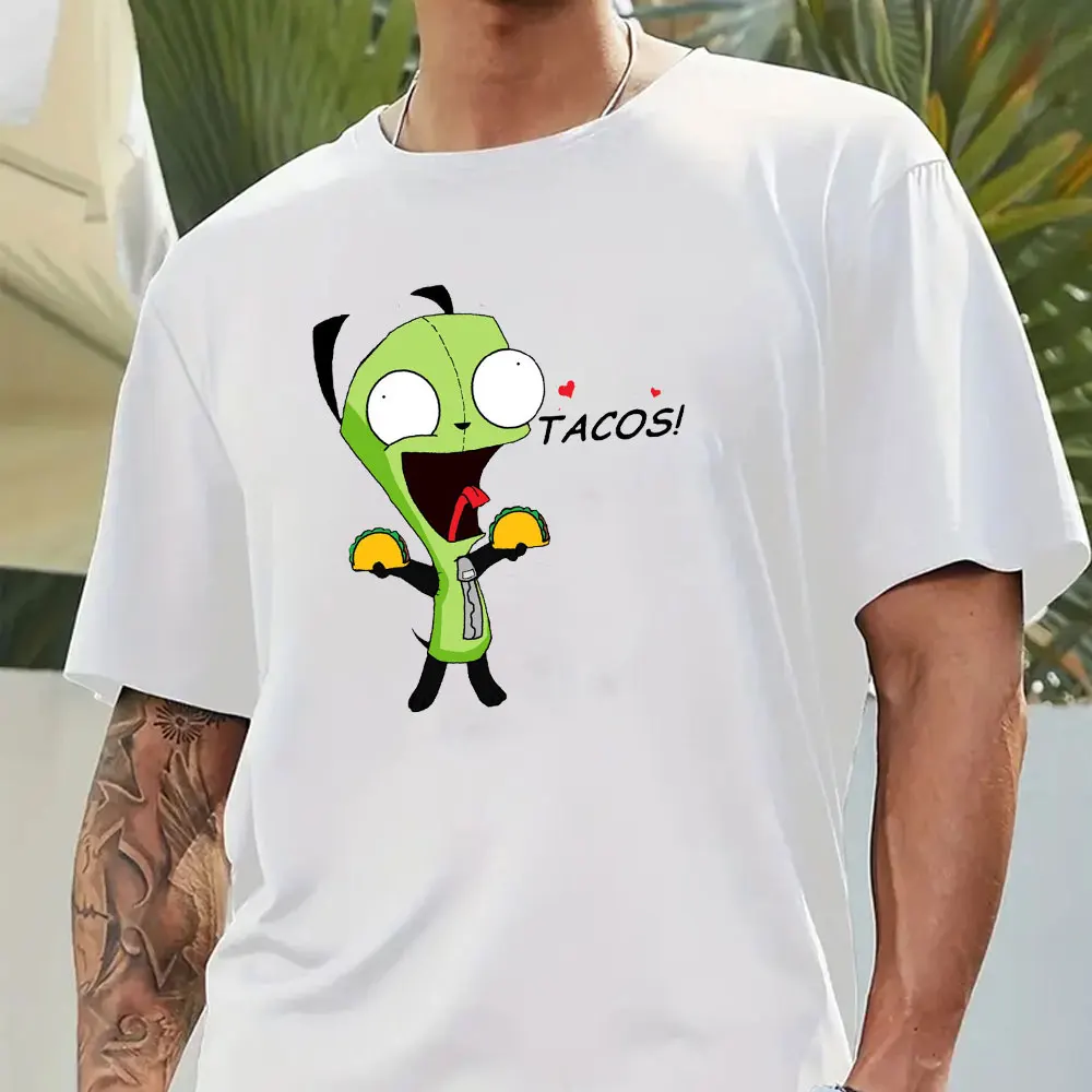 Vintage Funny Cartoon Invader Zim I Love This Cereal Men's T Shirt Printed Clothing Woman Short Sleeve Husband Outdoors Tops