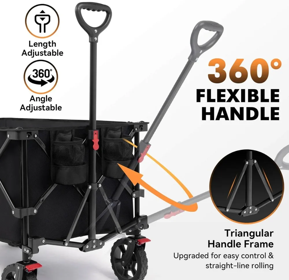 Wózek składany o bardzo dużej pojemności - udźwig 150 kg, koła terenowe do użytku na zewnątrz, w ogrodzie i na plaży