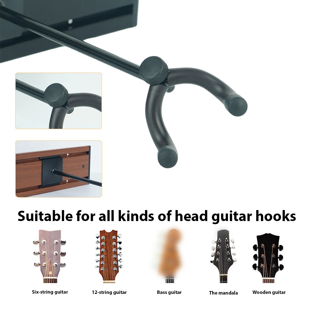 Guitar Rack for Multiple Guitars Wall Mount Hanger Holds 5 Guitars Aluminum Alloy Adjustable Hook Position Slatwall Rail Stand