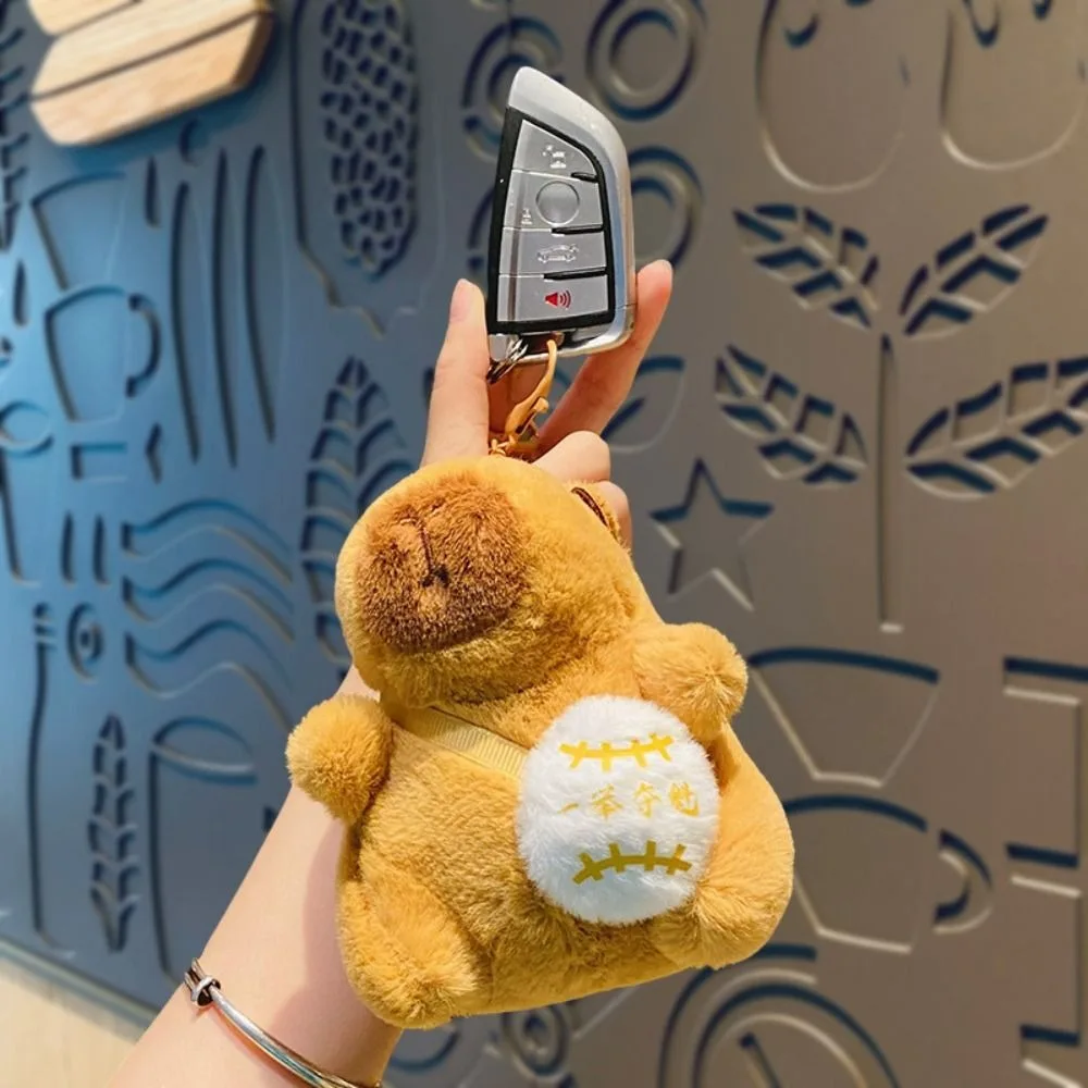 Creative Plush Capybara Keychain Soft Cute Fluffty Doll Keyring Toy Stuffed Animal Bag Pendant Backpack