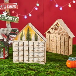 LED Advent Calendar Wooden Advent Calendar House with 24 Drawers Christmas Countdown Reusable Decoration