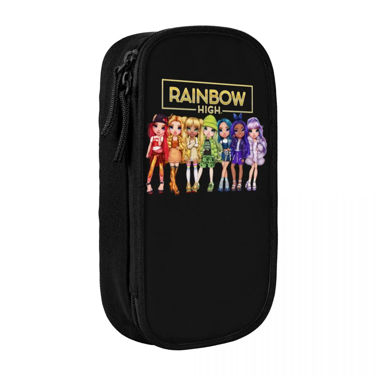 Rainbow High Pencil Case Characters Girl Kawaii Portable Pencil Pouch Child Double Layer Fashion Back To School Pencil Cases