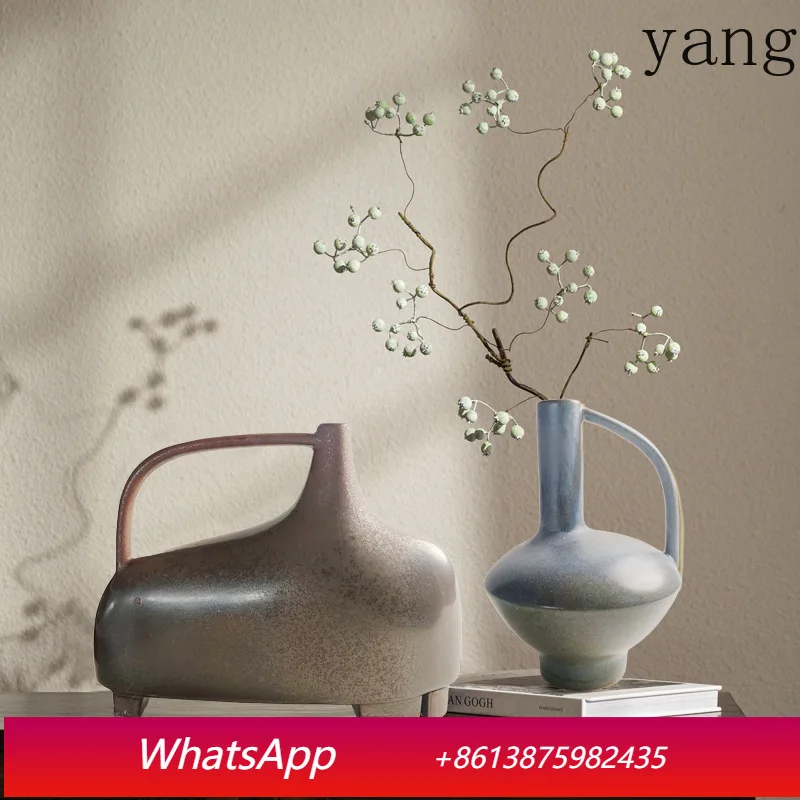 

Abstract Art Ceramic Vase Round Handle Plant Pots Table Decoration Flowers Arrangement Modern Floral Vases Room Aesthetic Decor