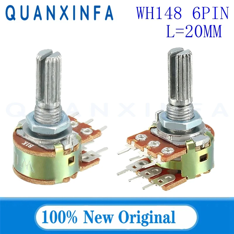 5Pcs WH148 Potentiometers 20mm Variable Dual Turn Taper Rotary Carbon Film Resistors B1K 2K 5K/10K/20K/50K/100K/250K/500K/1M Ohm