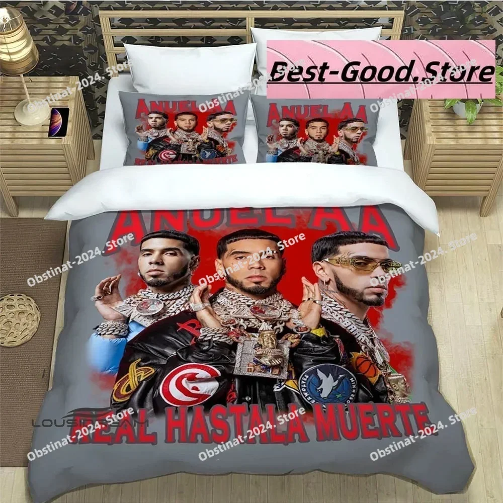 

3D Fashion Rapper Anuel AA Bedding Set Printed single Comforter Quilt Bed Cover Duvet Cover Pillow Case 3 Pieces Kids Adult Size