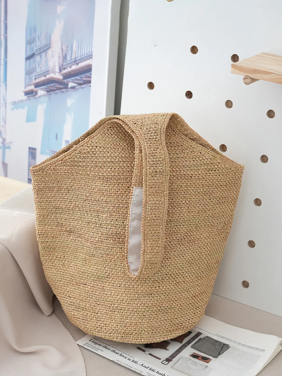 Big Capacity Raffia Straw Seaside Holiday Travel Beach Bags Women Tropical Leather Hangbag Crochet Large ToteBag Reticule Chic