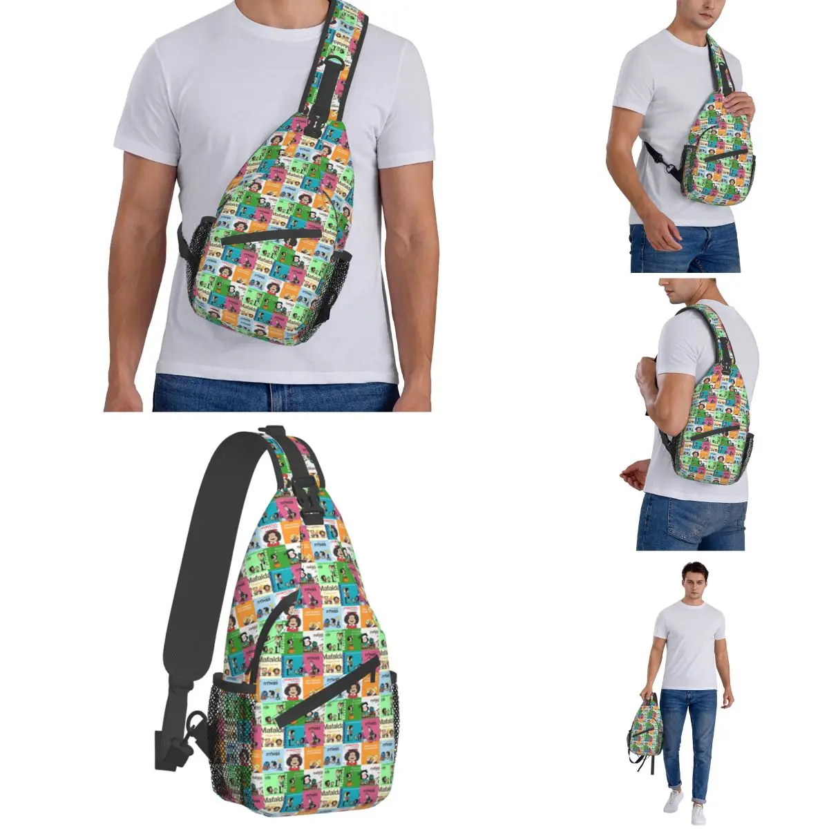 Anime Xadrez Mafalda Crossbody Sling Bags, Cool Peito Bag, Mochila de ombro, Mochila para caminhadas, Bolsa de ciclismo ao ar livre