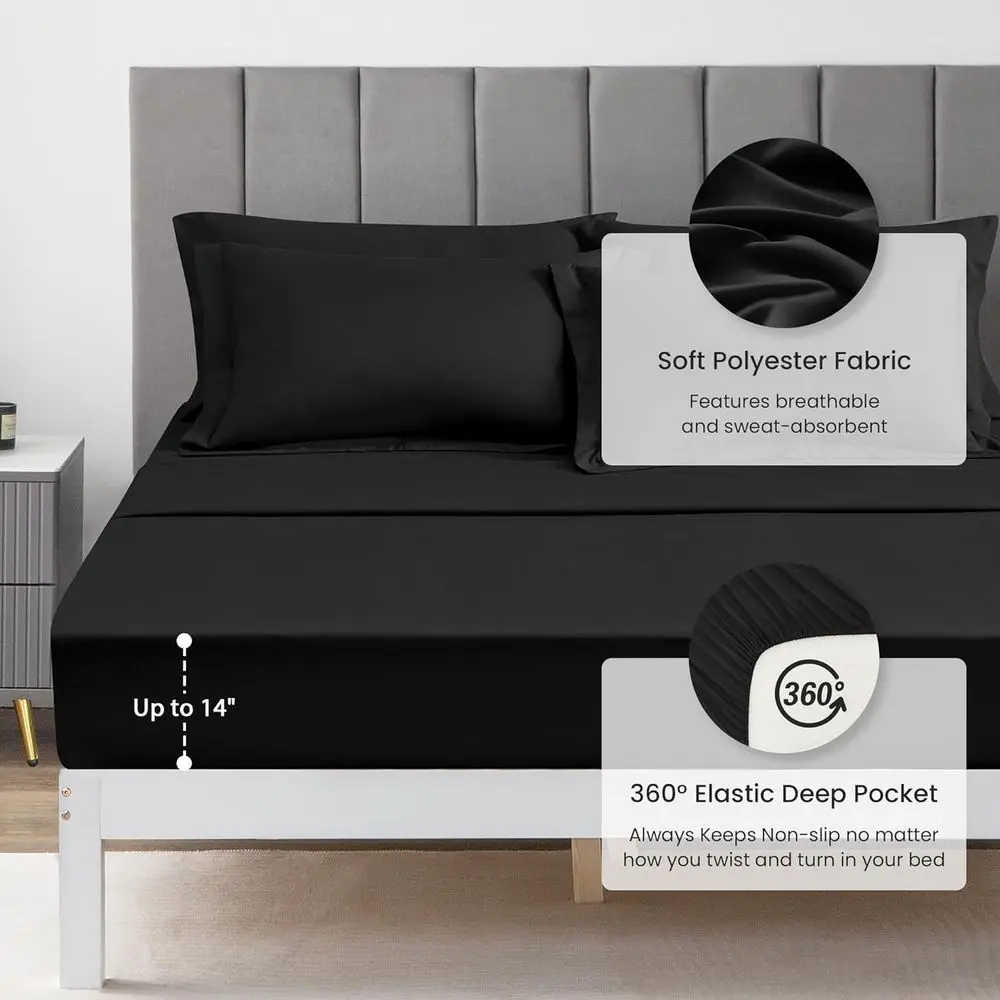 طقم مفروشات كينج كاليفورنيا باللون الأسود مكون من 7 قطع لجميع المواسم: لحاف، ملاءة مسطحة، ملاءة جاهزة، 2 كيس وسادة، 2 غطاء #6