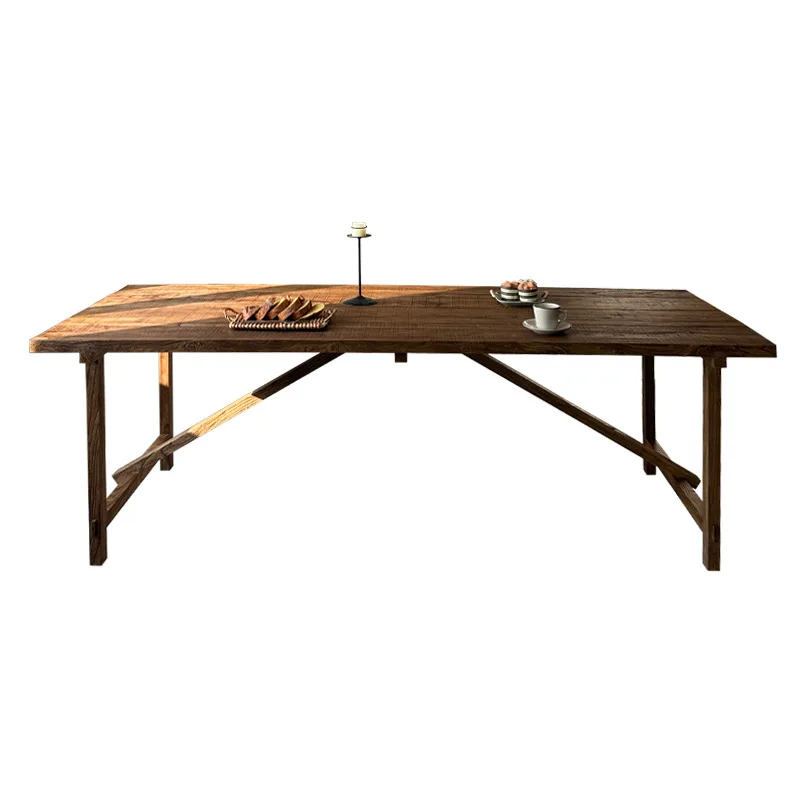 Factory Direct 2026 Customized wabi-**** modern solid wood dining table rectangular multi-person table home restaurant elm homes