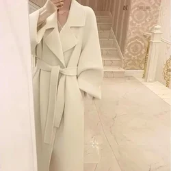 Women Coat Double-sided Wool Coat Korean Chic Loose Over The Knee Tweed Coat Autumn Winter Trench Coat Women's Clothing Big Size