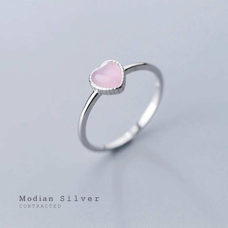 Modian Genuine 925 Sterling Silver Romantic Pink Opal Hearts Rings for Women Adjustable Open Finger Ring Fashion Fine Jewelry