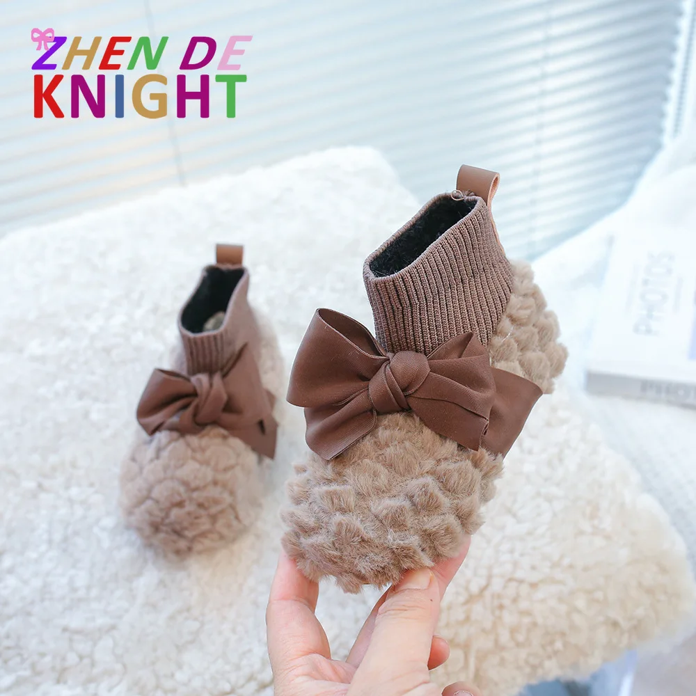 

Детские теплые ботинки, новинка 2024, зима, модная плюшевая обувь из овечьей шерсти для девочек, ботинки-носки на флисовой подкладке для мальчиков, детские короткие сапоги