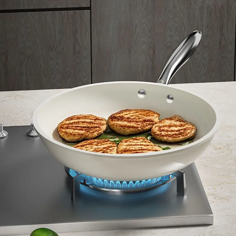 Poêles à œufs antiadhésives en céramique, poêle antiadhésive de 24cm, poêle de cuisson pour Induction en PTFE, PFAS et PFOA, sans four sûr, blanc