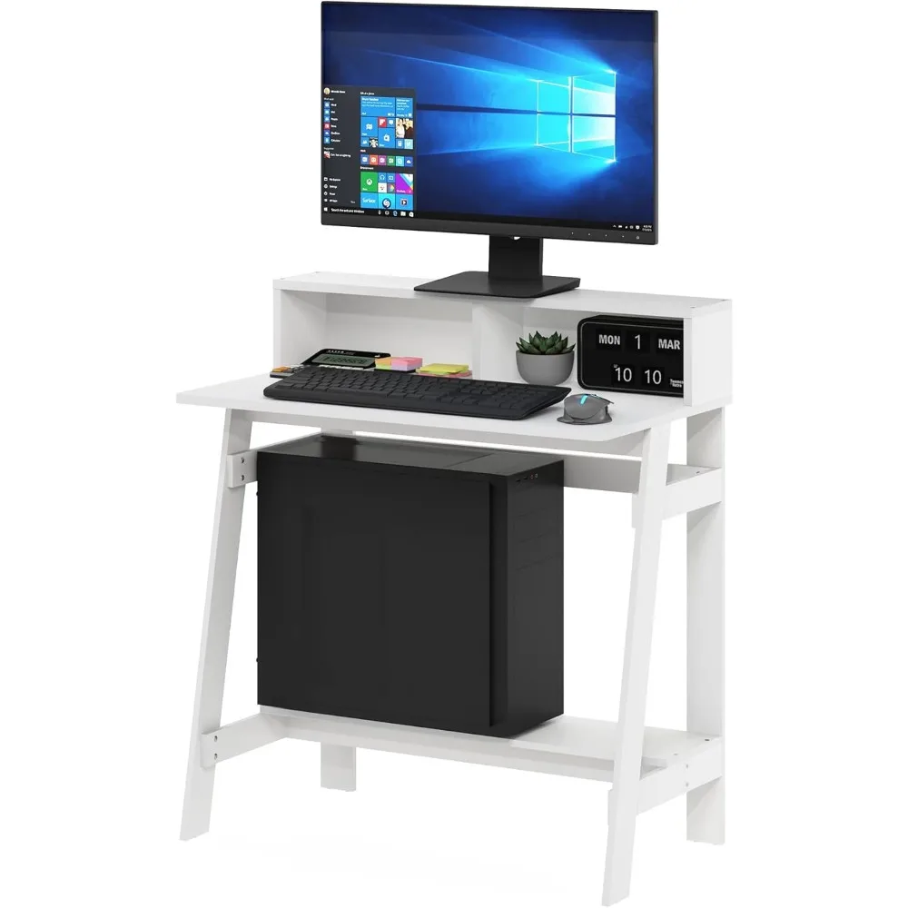 

Modern A-Frame Computer Desk with Shelves, White - Spacious Desktop for Home Office & Gaming