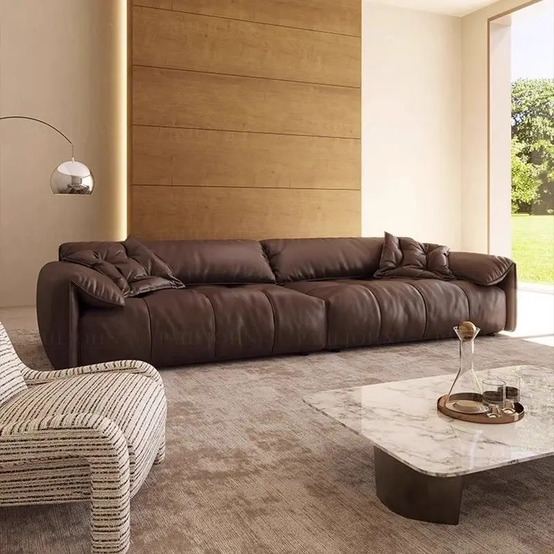Elephant Ear Sofa Small Apartment Living Room Sofa Living Room Leather Straight Row
