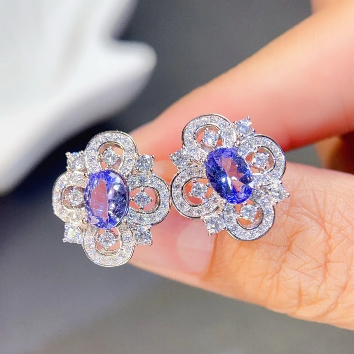Natural Tanzanite Stud Earrings with certificate 925 silver 5x7mm Total 1.4ct Real Tanzanite Earrings Birthday Gift for Women