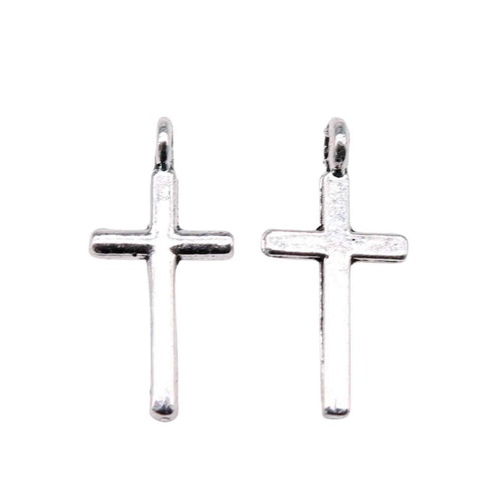 40pcs/lot 16x7mm Cross Charms For Jewelry Making Antique Silver Color 0.63x0.28inch