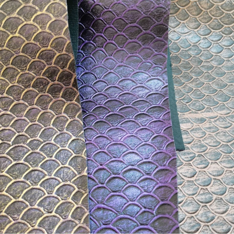 PU Embossed Colored Fish Scale Fabric 1.0mm Thick Soft Feel for DIY Luggage Shoes Notebooks Clothing Belts 1Yards