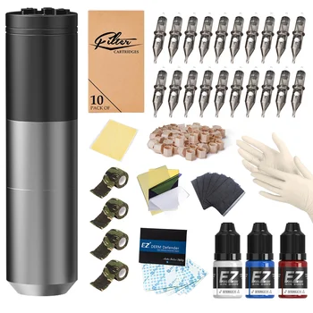 ערכת קעקוע קל מחסנית אלחוטית מחסנית קעקוע מכונת עט ערכת כוח נייד 1600mah הוביל תצוגה דיגיטלית קעקוע ערכות