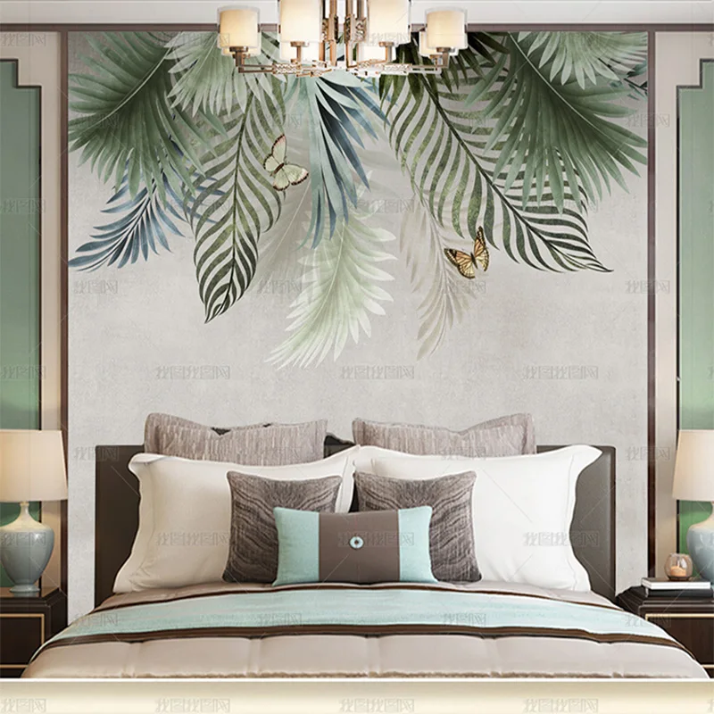 

Пользовательские 3D ручная роспись свежие красивые листья растения обои ТВ гостиная спальня фон стена бабочка 8d столовая