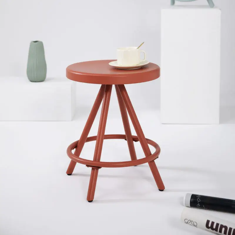 Dopamine Color Round Stool, Multi-Use Iron Ottoman & Footrest for Living Room,Balcony - Modern Home Decor Space-Saving Seating