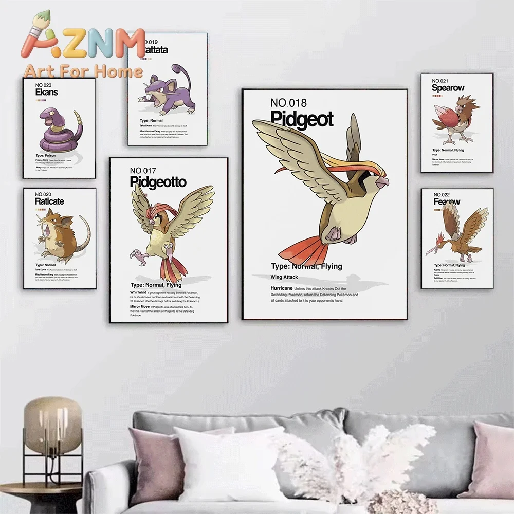2D Flat Posters & Prints,Metapod Pokemon Card Style Canvas Wall Art,2D Flat Frameless Anime Monster Print,Home Decor for Kids