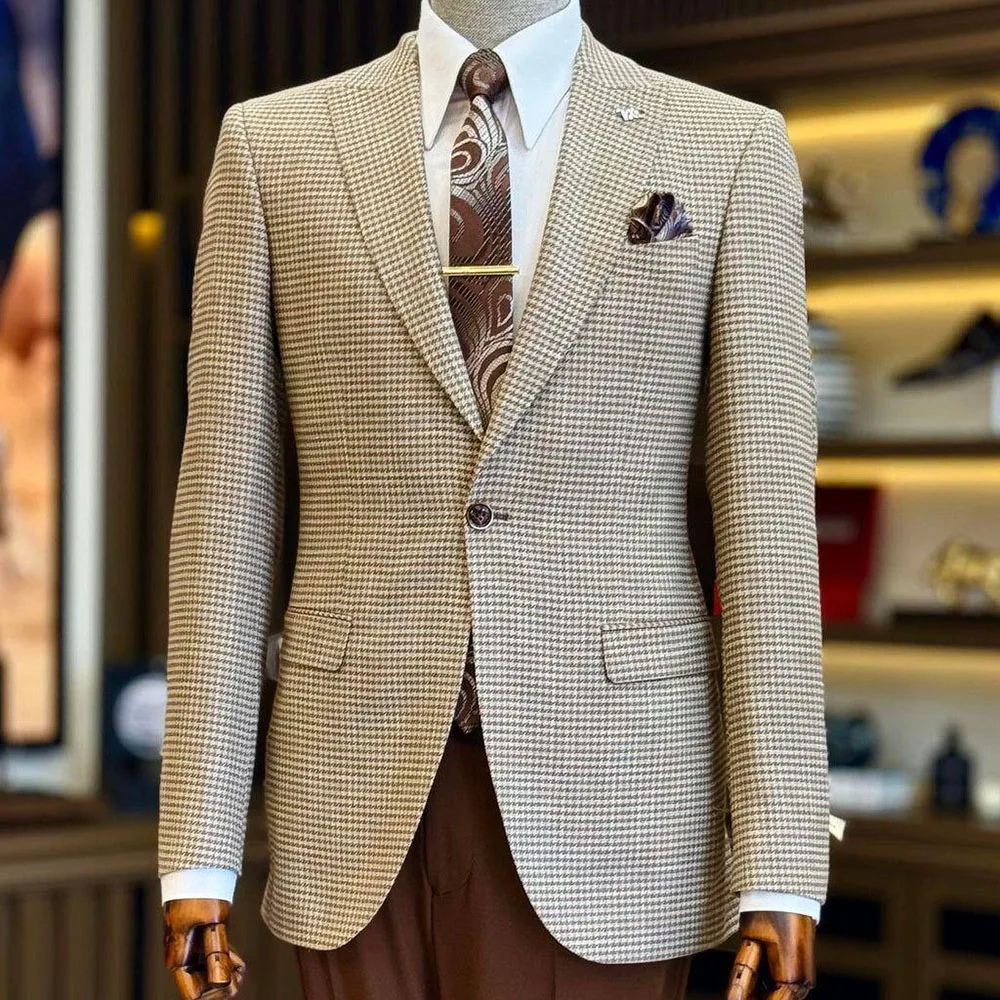 

Kaki Fashion Special Occasion Men Suits One Button 2 Pieces Jacket Pant Peak Lapel Customize Male Clothing 2025 Luxury