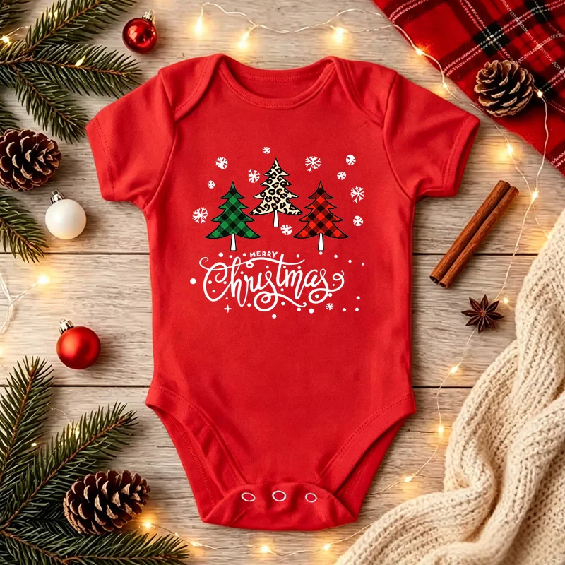Merry Christmas Baby Romper Fashion Christmas Tree Print Red Infant Bodysuit Newborn Boy Girl Xmas Party Clothes