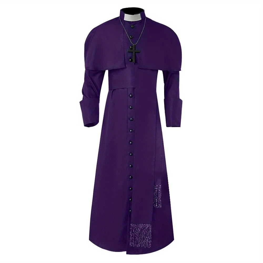 Medieval Solid - Color Priest Cosplay Costumes: Halloween Wizard and Church Cleric Role - Playing Outfits