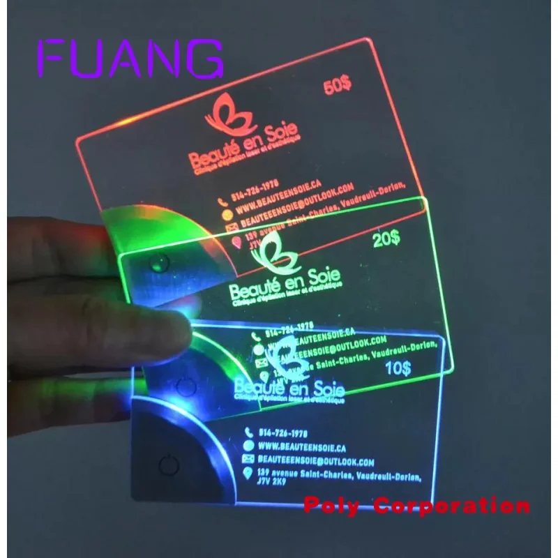Custom Luxury laser engraving LED customized acrylic luminous visiting card metal blank NFC business card wedding card