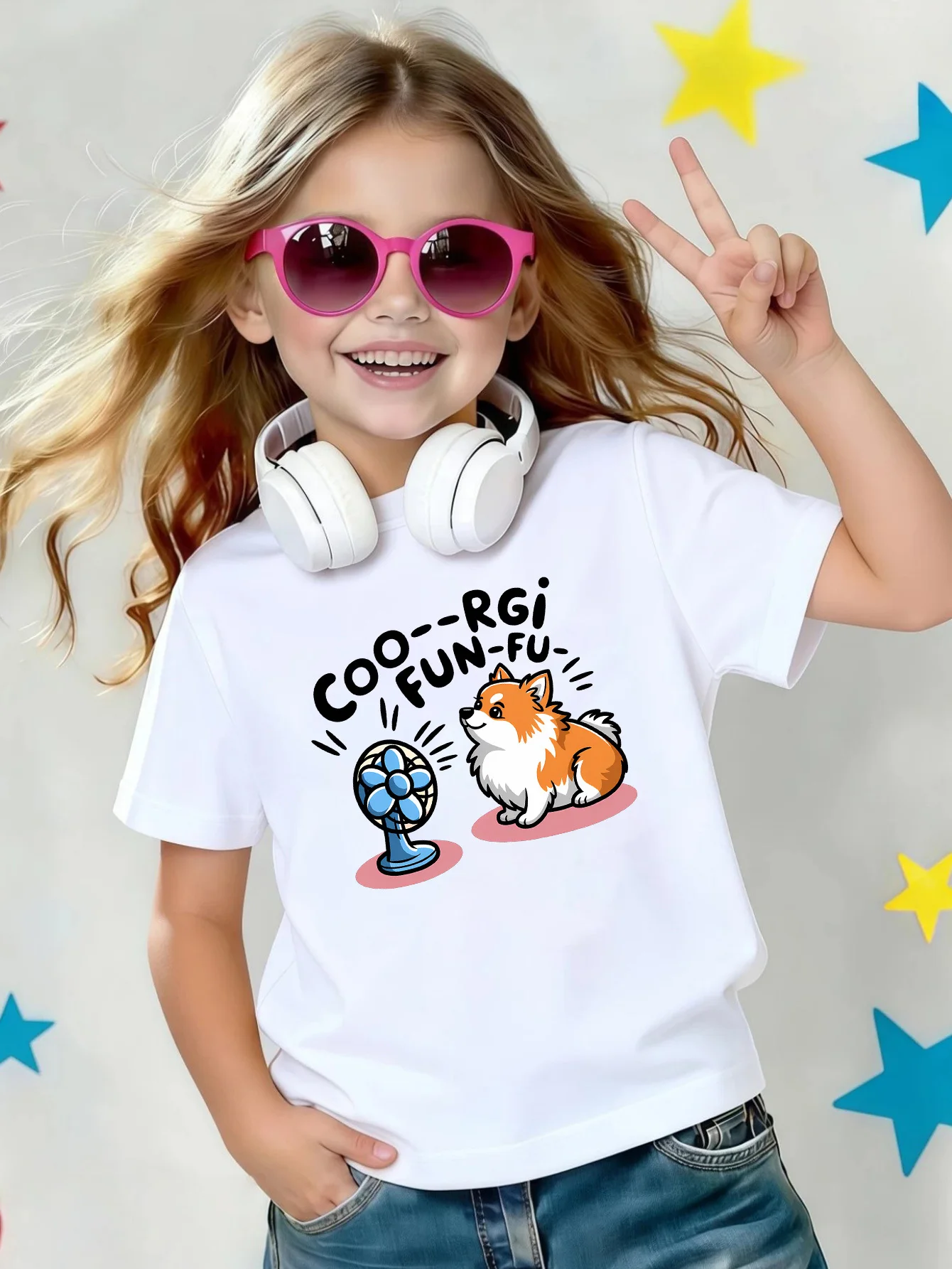 Corgi Puppy Small Fan Funny Letter Cartoon Print Kids Tee Boys Girls Cotton Summer Soft Casual Unisex Kids Short Sleeve Shirts