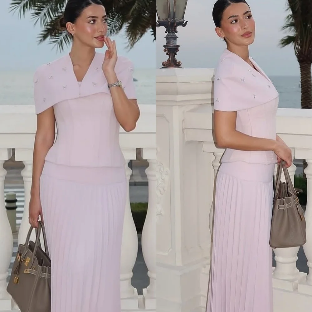 

Customized Classic Short Sleeves Shawl Evening Dress High Quality Chiffon Prom Dresses Temperament Crystal Bridal Party Gowns