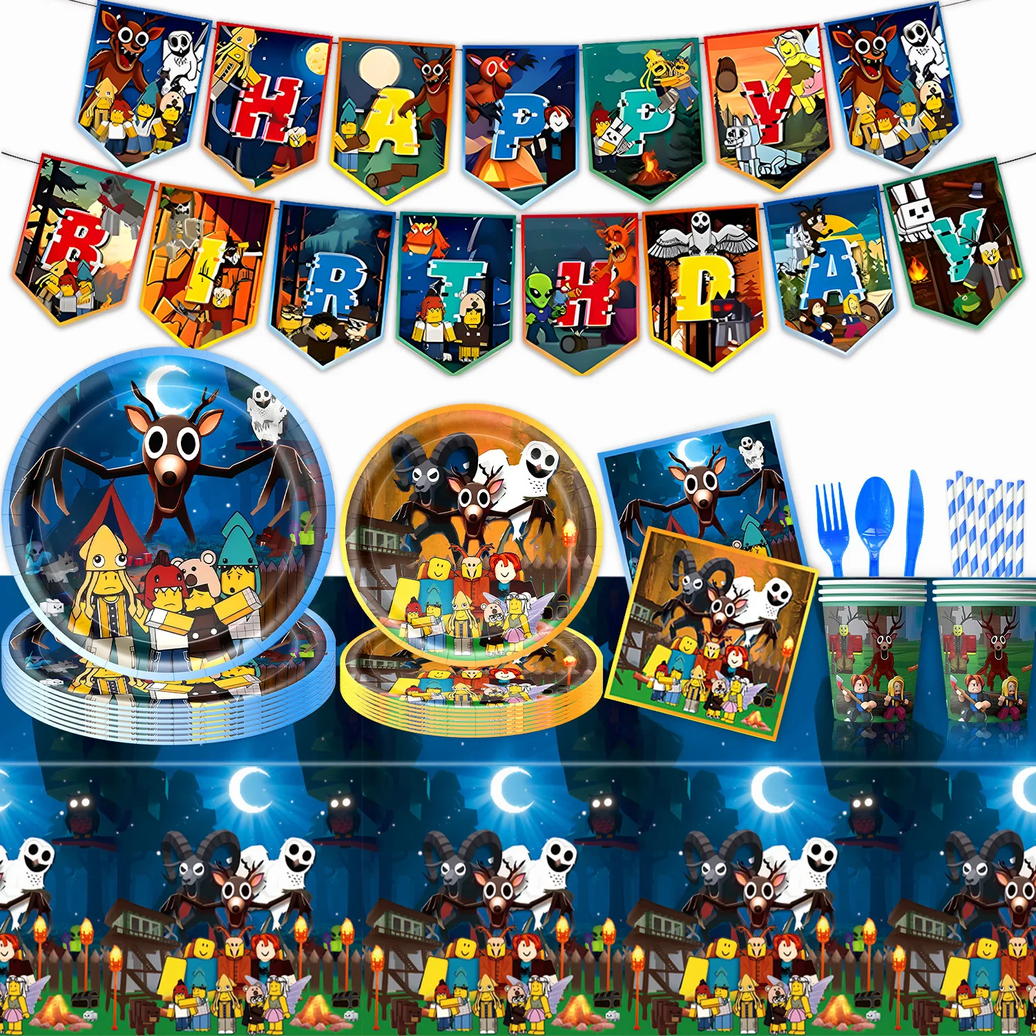 أحدث لعبة البقاء على قيد الحياة 99 ليلة في الغابة بالون راية Caketopper طبق هدية حفلة عيد ميلاد الديكور #2