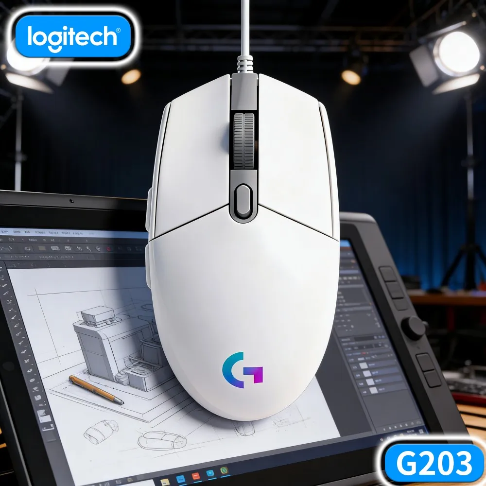 Logitech G203 Wired Gaming Mouse Snappy Input Trigger Vivid RGB Adjustable DPI Anti‑Slip Base USB Notebook