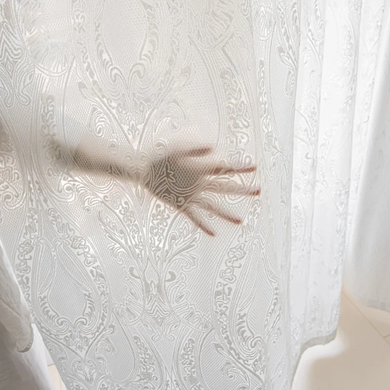 Luxury French Cashmere Embossing White Tulle Sheer Curtains for Living Dining Room Bedroom Custom Size Elegant Door Decor