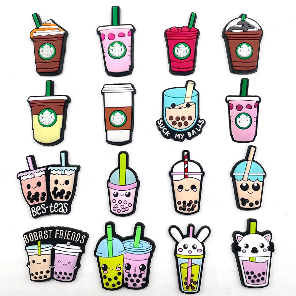 Pearl milk tea Coffee Food Shoe Charms for Clogs Sandals Decoration Shoe Accessories Charms for Friend