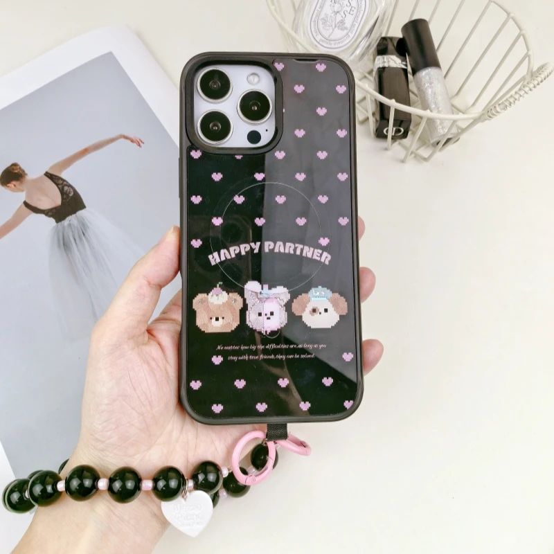 

Чехол из 1 шт. + 1 шт. задняя панель + 1 шт. браслет для iPhone 16 Pro 15 Pro Max, женский съемный магнитный чехол Magsafe ​ Женский чехол