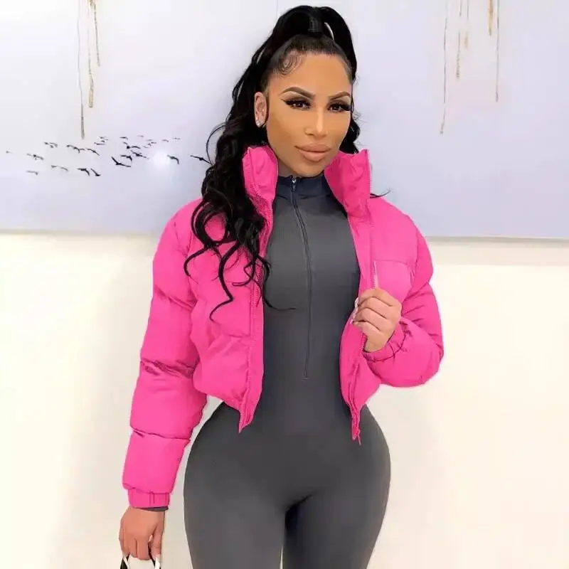 Women Solid Parkas Jackets Stand Collar Long Sleeve Zip-Up Thick Warm Quilted Coats Fashion Casual Cotton Padded Outerwear