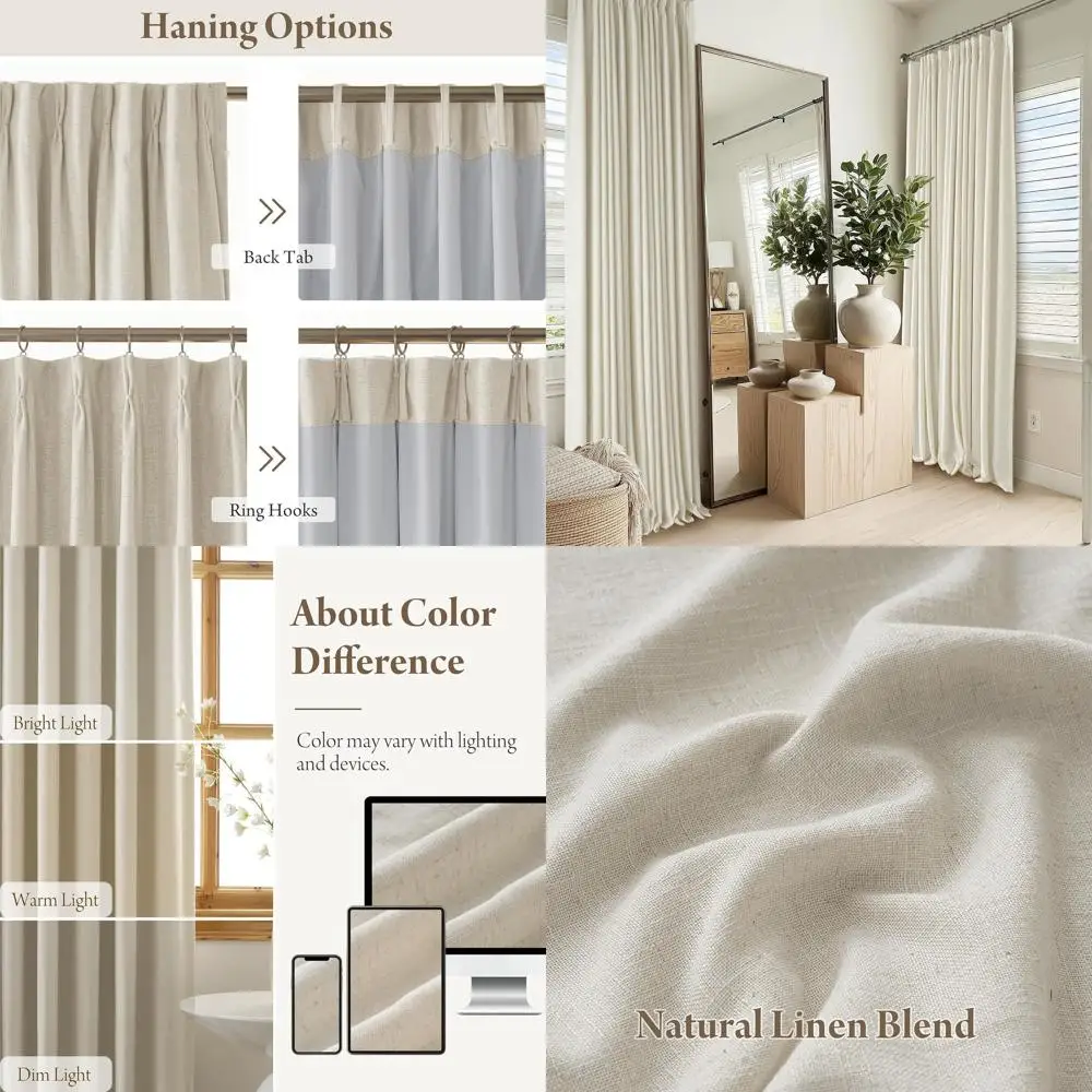 

Термоизолирующие льняные шторы бежевого цвета с плиссировкой, комплект из 2 панелей, 40Ш x 84Д для спальни и гостиной